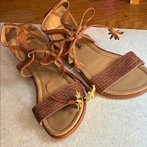 Stylish Brown and Tan Lace-Up Sandals